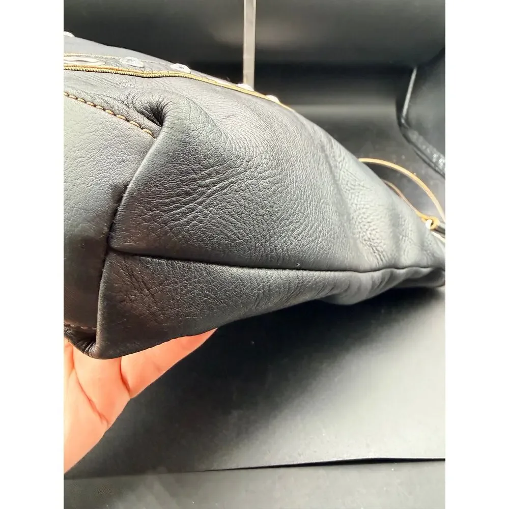 Franco Sarto Black Leather Studded Grommet Tote Shoulder Bag